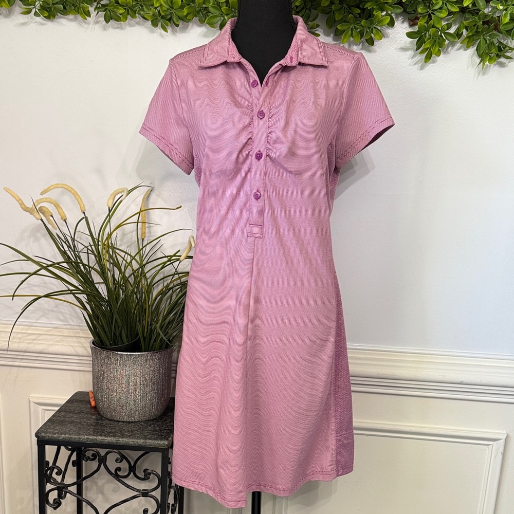 Prana Purple Short Sleeve Collared Striped Polo Dress M